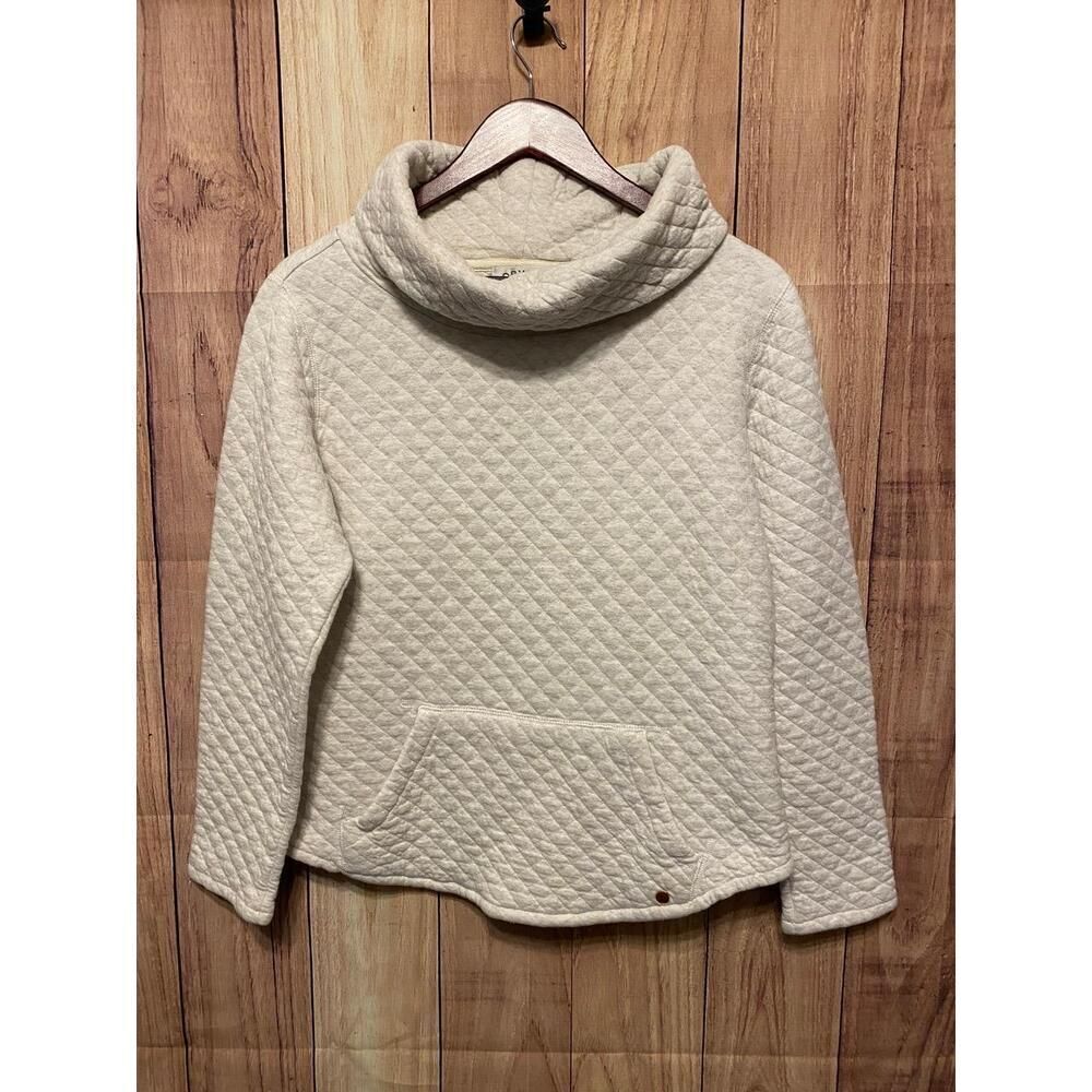 Orvis Small Sweatshirt OffWhite Cowl Neck Quilted Kangaroo Pocket sweater